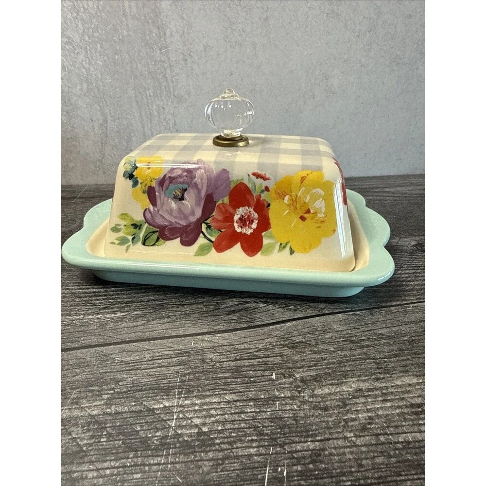 THE PIONEER WOMEN DOUBLE STICK CERAMIC BUTTER DISH SWEET ROMANCE BLOSSOMS